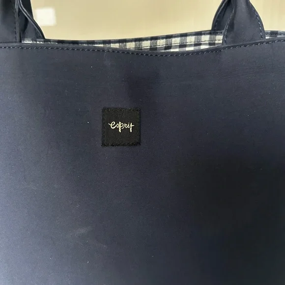 Y2K Esprit Dark Blue Gingham Nylon Tote Bag - Picture 4 of 6